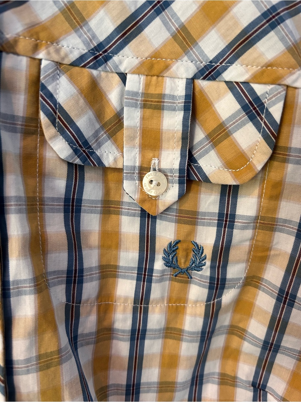 Fred Perry Yellow and Navy Plaid Peter Pan Collar Shirt UK12 - from England - Picture 4 of 7